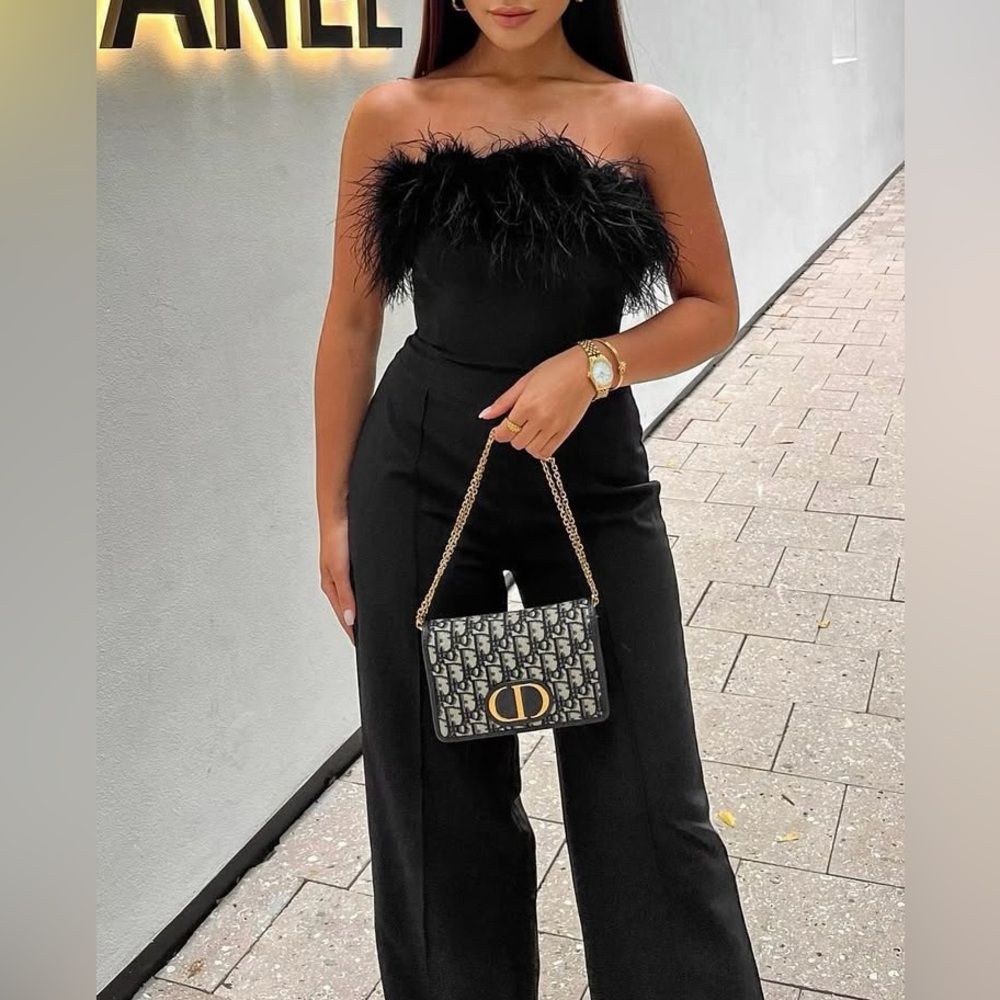 Club L London Black Feather Jumpsuit
